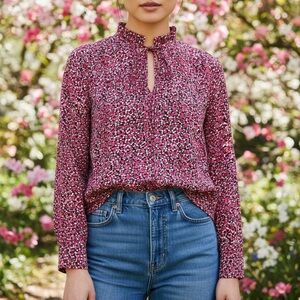 JON & ANNA Contemporary Floral Ruffle Shoulder Blouse Large